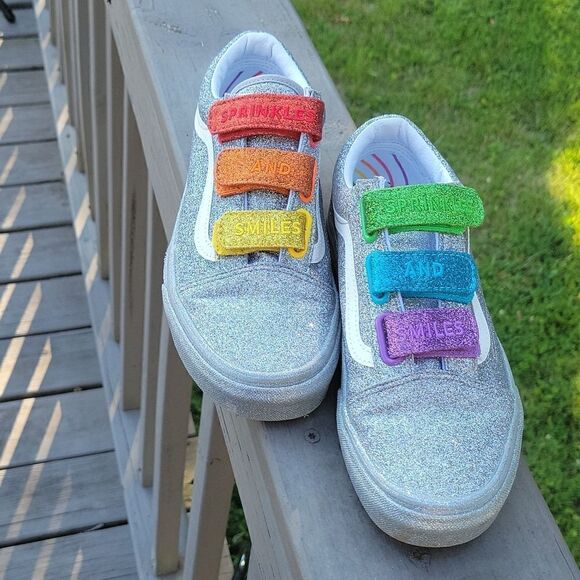 Vans Flour Shop Silver Sparkle Rainbow shoes size 7 - Picture 2 of 8